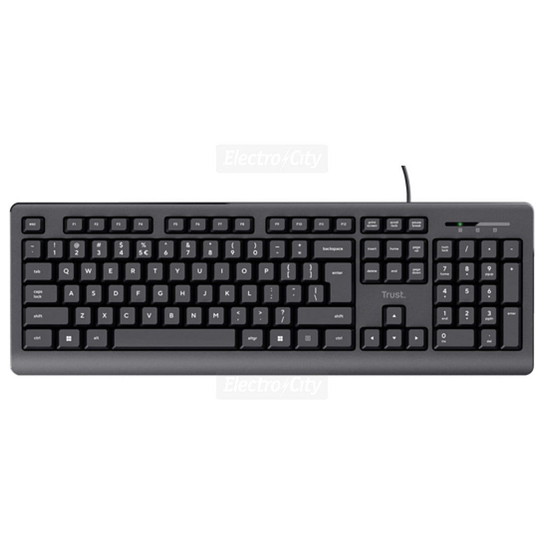 Trust Primo Full Size Wired Keyboard – Black, 104-Key, Spill-Resistant